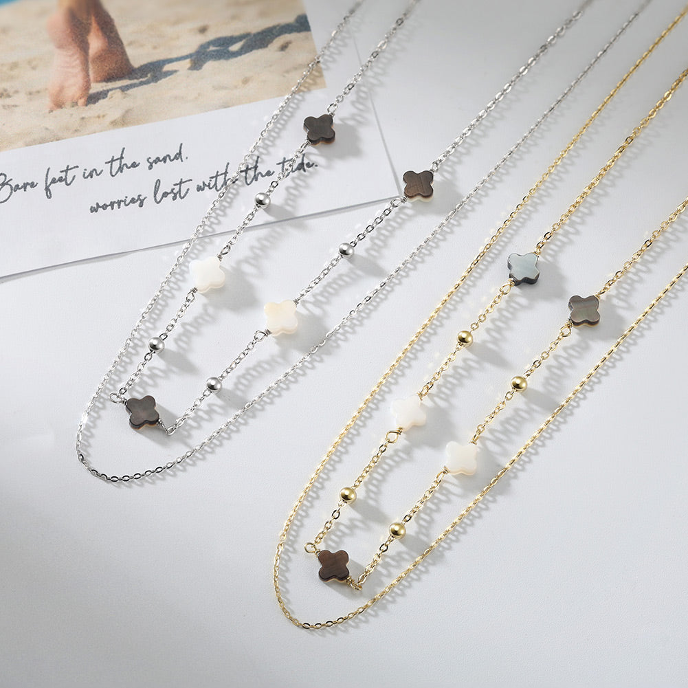 Clover Shell Double Layer Necklace