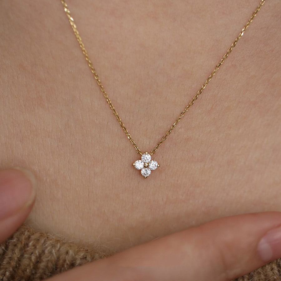 Lucky Clover Diamond Necklace 18K Gold Tone
