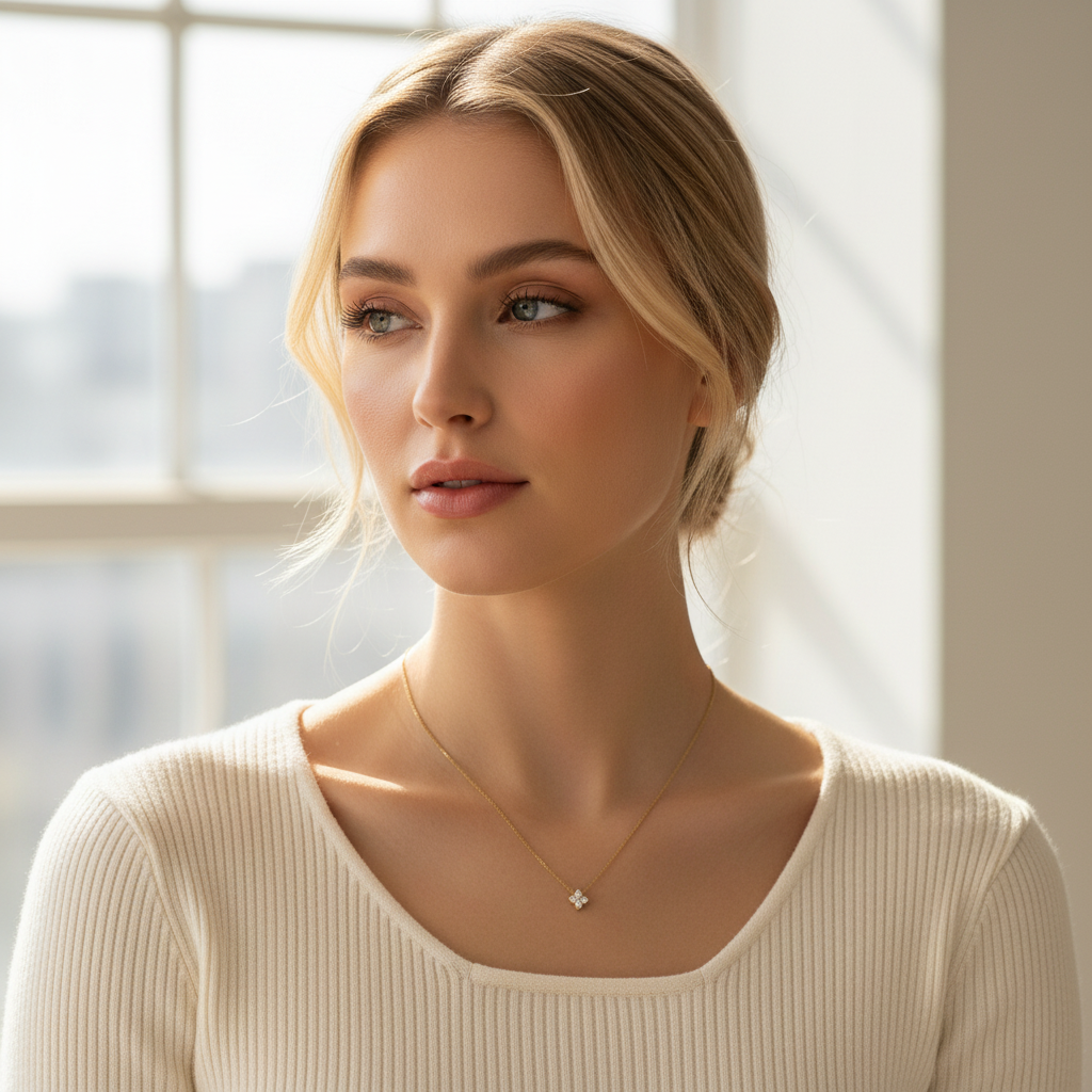 Lucky Clover Diamond Necklace 18K Gold Tone