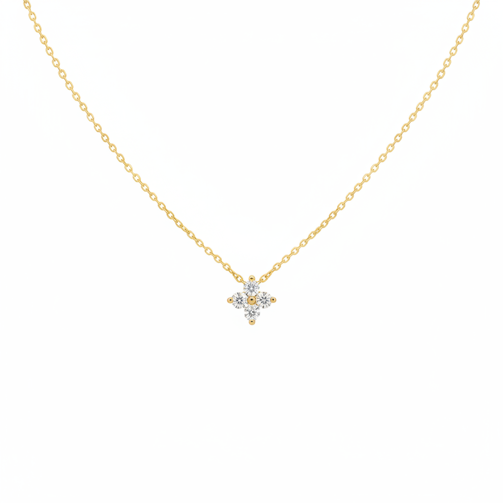 Lucky Clover Diamond Necklace 18K Gold Tone